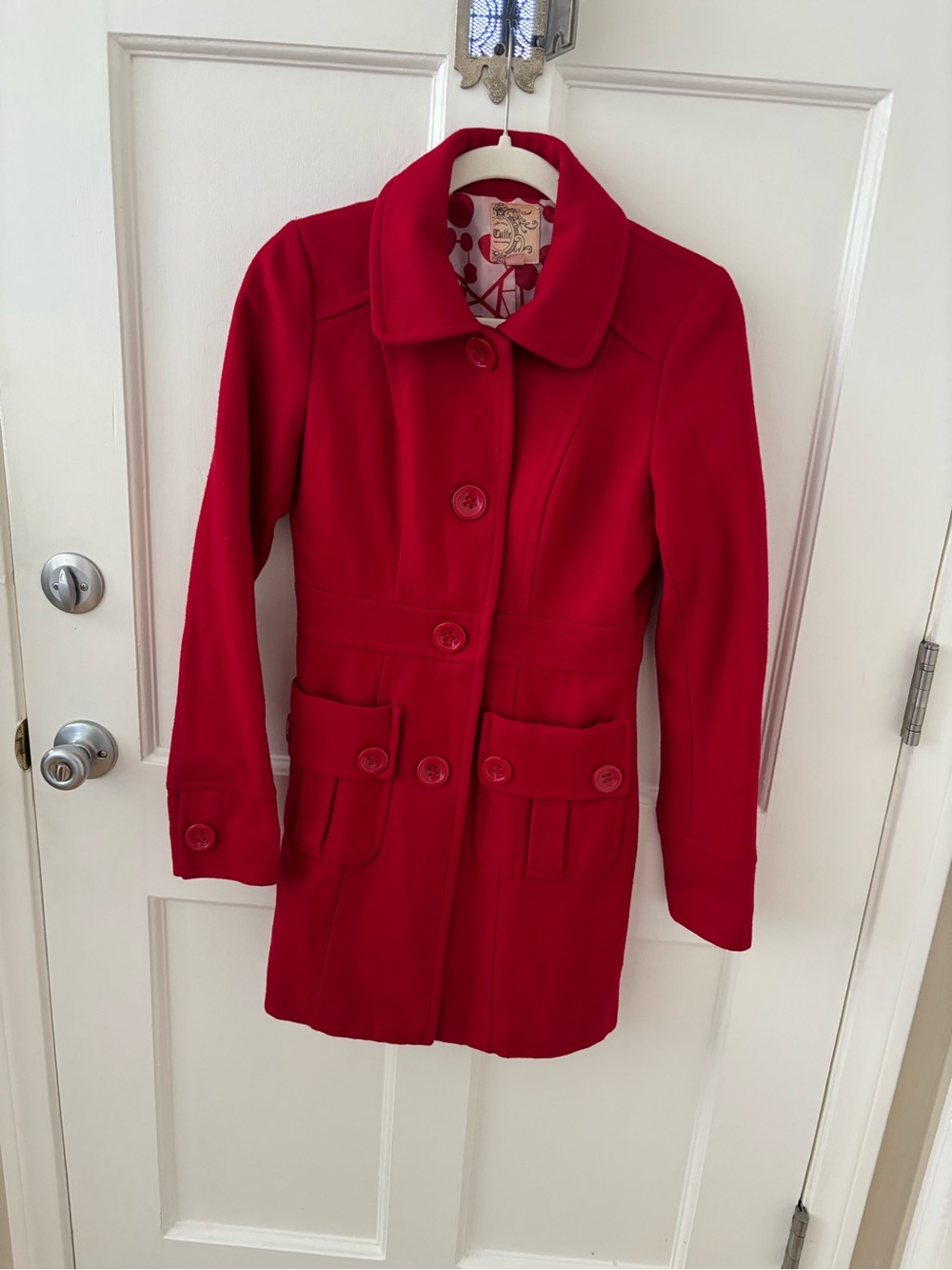 Tulle Red Button-Front Pea Coat
